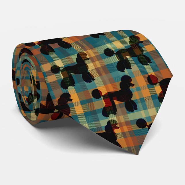 Cravate Poodle on Plaid Necktie (Roulé)