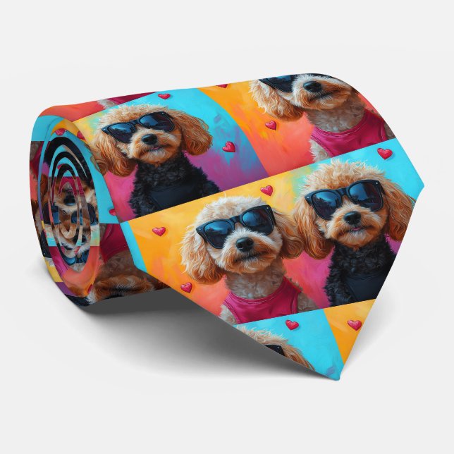 Cravate Poodle with Heart Roses Saint-Valentin (Roulé)