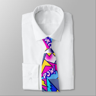 Cravate Pop Art Pow ! Motif en Magenta, Bleu et Noir