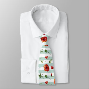 Cravate Poppies Rouges Avec Bleu Pastel & Blancs