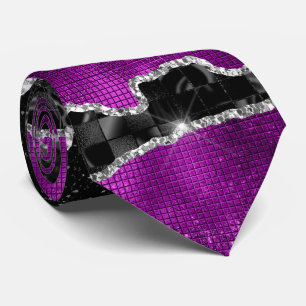 Cravate Porte argenté violet parties scintillant marbre él