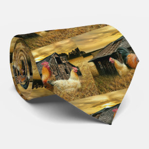 Cravate Poules à coq vintage Grotte à coop rustique