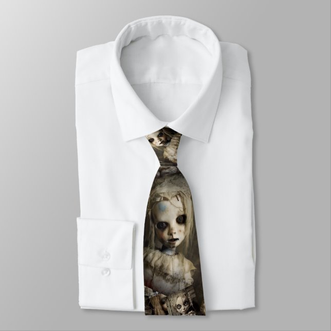 Cravate Poupée hantée gothique Halloween Hommes 80s Horreu (Attaché)