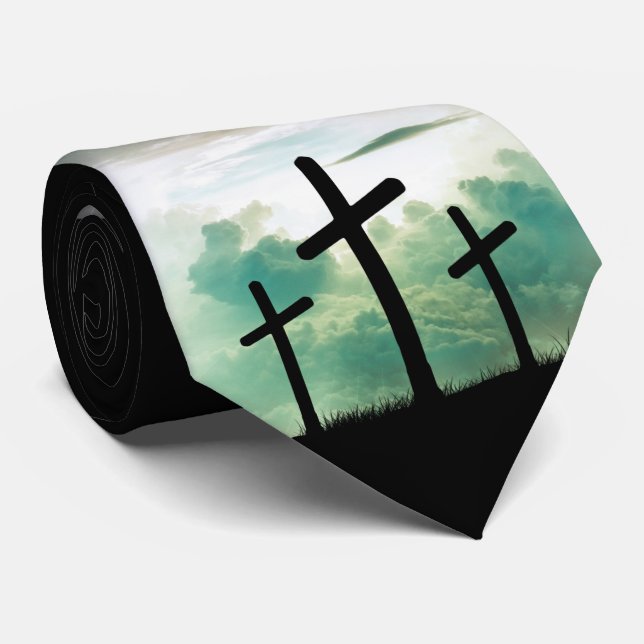 Cravate Pour Dieu si aimé Le Monde Croix Chrétienne Noir (Roulé)