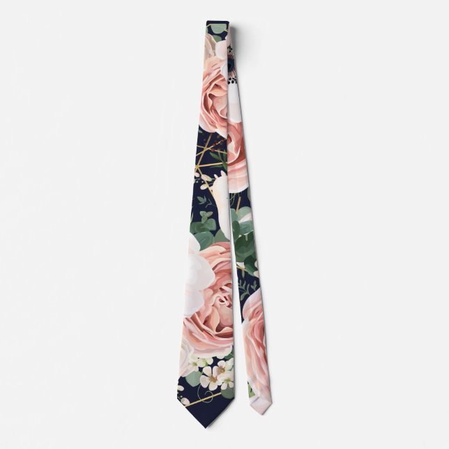Cravate pour homme Jardin géométrique Rose bleu ma (Devant)