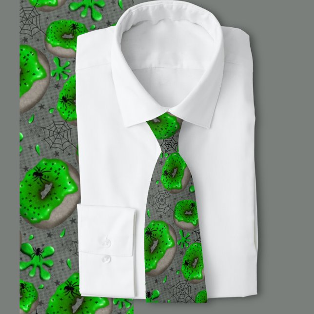 Cravate Poussins de zombie vert (Zombie green slime donuts for Halloween )