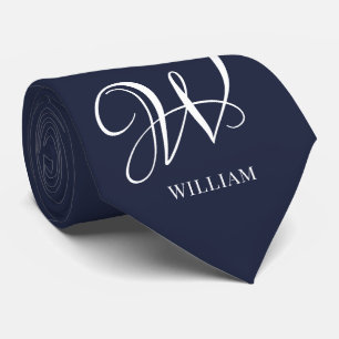 Cravate Premier monogramme bleu marine personnalisé