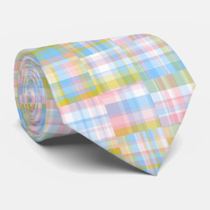 Cravate Preppy Patchwork Look Madras Pastel