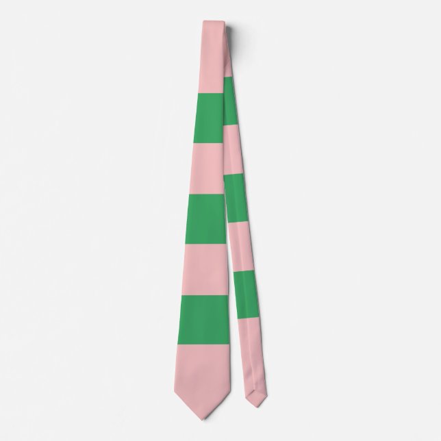 Cravate Preppy rose pâle et vert rayé | Personnalisable (Devant)