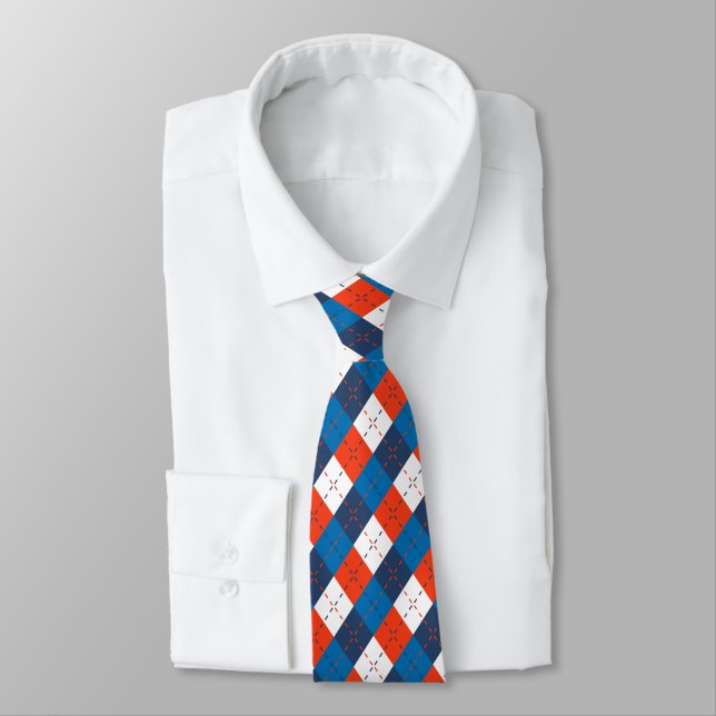 Cravate Preppy Sky Blue Navy Jacquard bleu orange blanc (Attaché)
