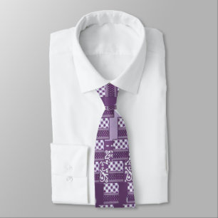 Cravate Prestige à motifs Damassé et carreaux violet et