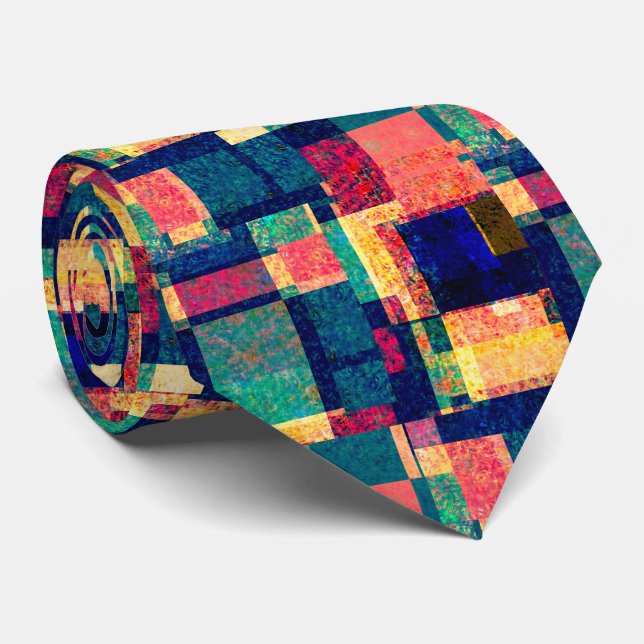 Cravate Prismatic Blocks – Modern Abstract Geometric Tie (Roulé)