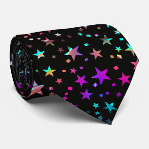 Cravate Professionnel Neon rose violet bleu étoiles Noir