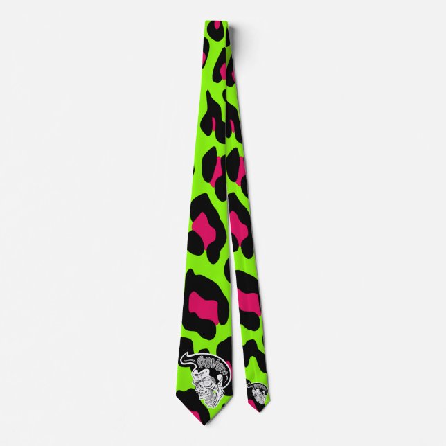 Cravate Psycho Crâne Lime Green Leopard (Devant)