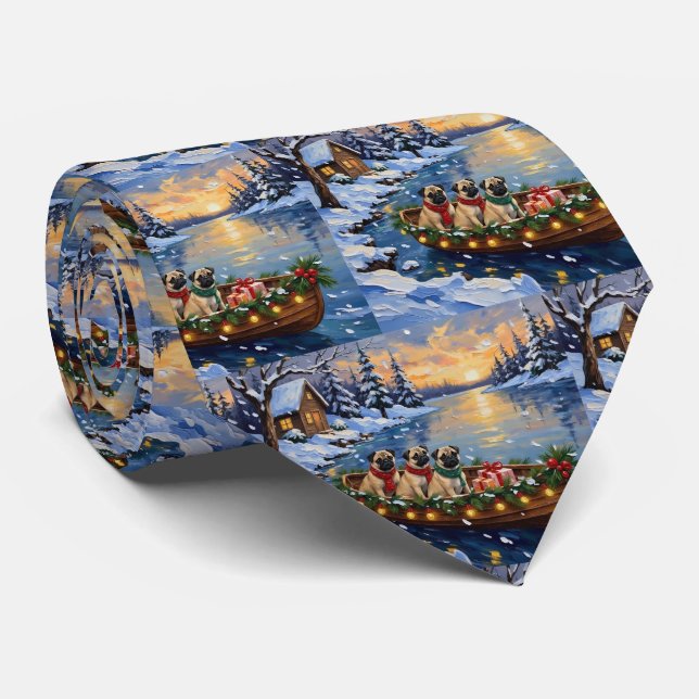Cravate Pug Christmas Boat Holiday (Roulé)