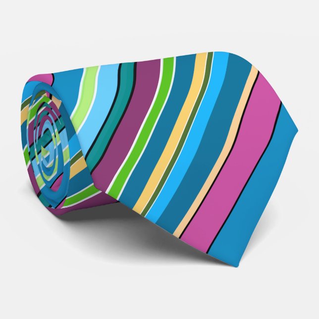 Cravate Purple and Turquoise Summer Stripes Mode Homme (Roulé)