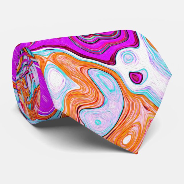 Cravate Purple et Orange Super Retro Swirl Abstrait (Roulé)