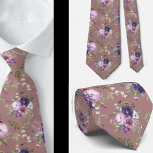 Cravate Purple Floral Watercolor Lavender Flowers Neck Ti