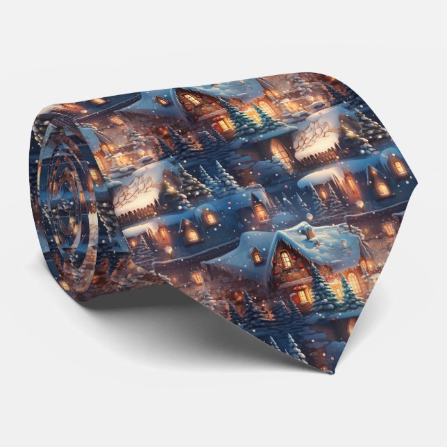Cravate Quirky Brown and Blue Gingerbread House Pattern (Roulé)