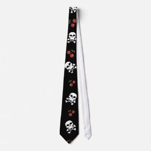 Cravate RAB Rockabilly Skuls et Cerises sur Noir