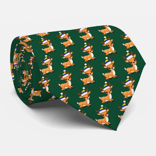 Cravate Rainbow Santa Hat Reindeer LGBTQ Pride Christmas (Roulé)