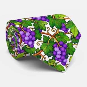 Cravate Raisins violets et feuilles de vignoble vertes