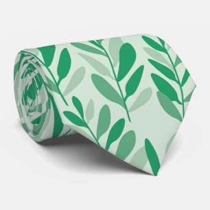 Cravate Rameaux Abstraits Feuilles Bleu et Vert