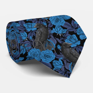 Cravate Ravins et roses bleus