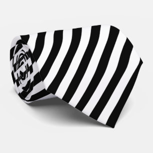 Cravate Rayé noir et blanc diagonal mince
