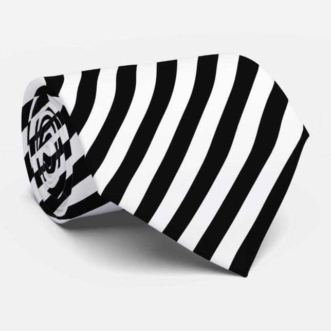 Cravate Rayé noir et blanc diagonal mince (Roulé)