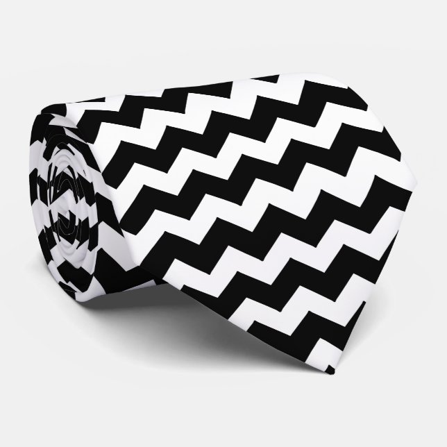 Cravate Rayure Zig Zag Noir Et Blanc (Roulé)