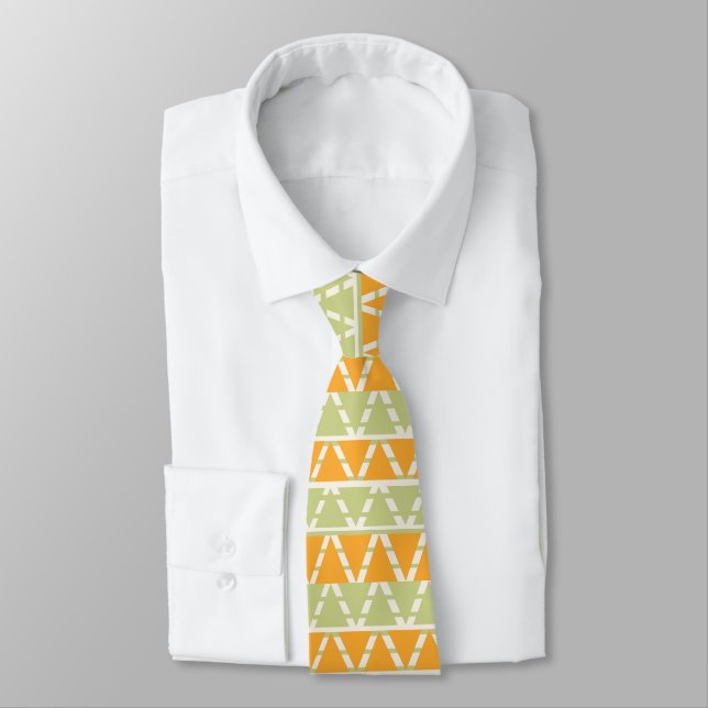 Cravate Rayures de Triangle Orange Vert (Attaché)