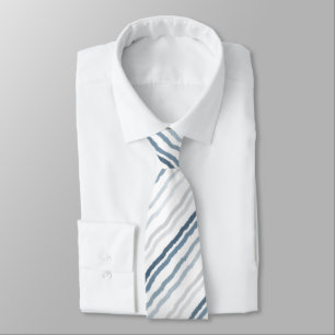 Cravate Rayures fines aquarelles, bleu ardoise, gris sur b