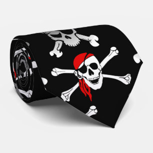 Cravate Rebel Pirate White Skuls and Bones Motif Servin