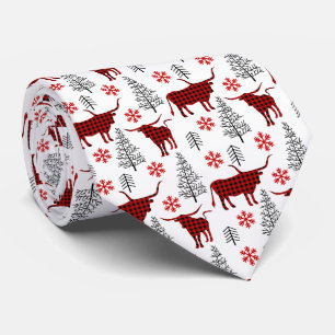 Cravate Red Buffalo Plaid Longhorn Motif