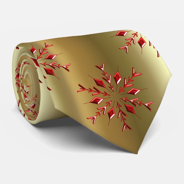 Cravate Red Christmas Stars on Gold (Roulé)