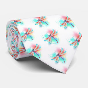 Cravate Red dragonfly on watercolor background