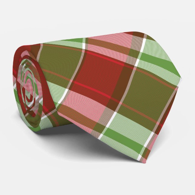 Cravate Red Green Festive Plaid Noël Motif (Roulé)