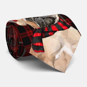 Cravate Red Plaid et un joli Noël français de Bulldog