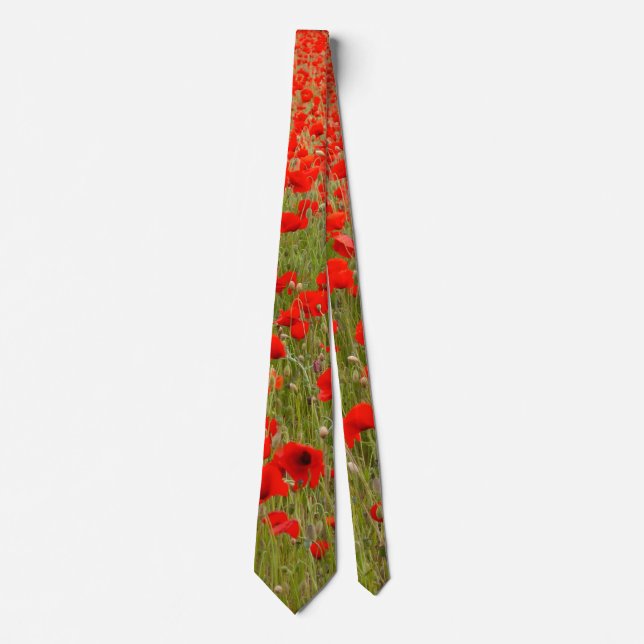 Cravate Red poppy field of flowers tie (Devant)