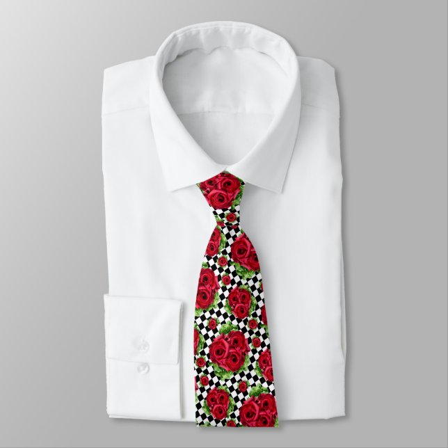 Cravate Red Roses Bouquet Floral Love Rockabilly (Attaché)
