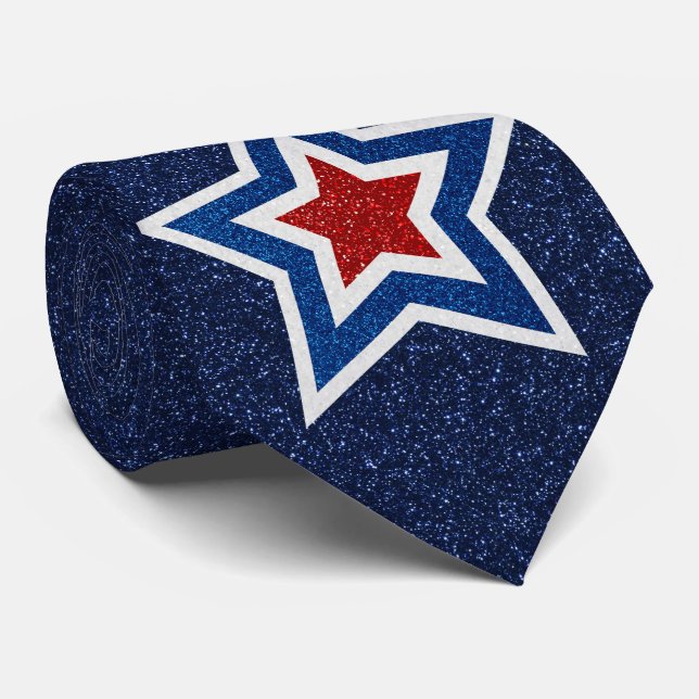 Cravate Red, White, Blue Star July 4 Glitter (Roulé)