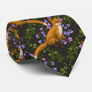 Cravate Renard, fleurs et lierre, vert, orange et viole