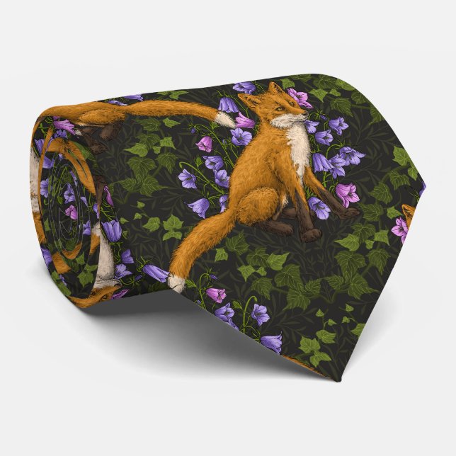 Cravate Renard, fleurs et lierre, vert, orange et viole (Roulé)