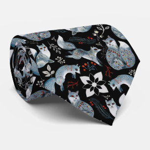 Cravate Renards bleus stylisés avec des motifs floraux com