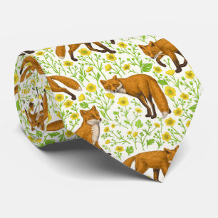 Cravate Renards et papillons sur le blanc naturel