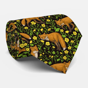 Cravate Renards et papillons sur le noir