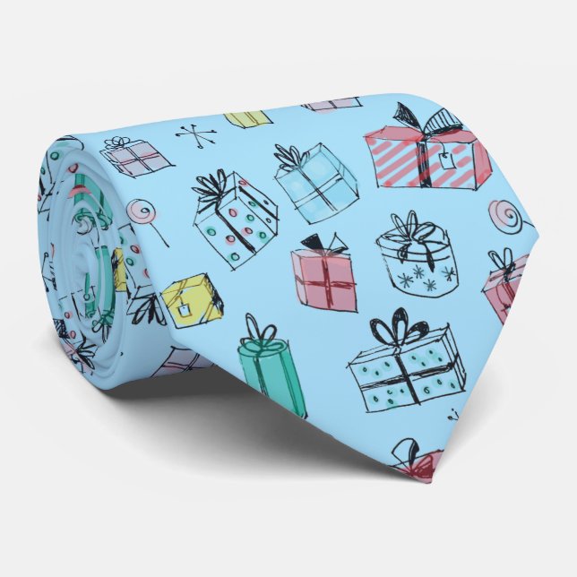 Cravate Retro 1960s Style Cadeaux main tiré Pastel Blue (Roulé)