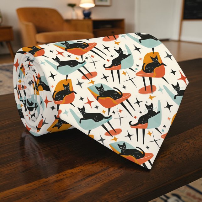 Cravate Retro Cat 50s Graphic Custom Necktie (Créateur téléchargé)