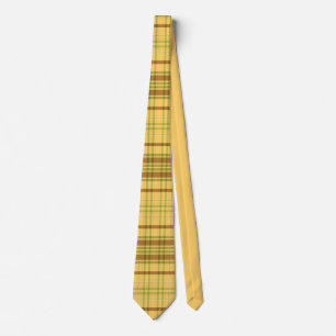 Cravate Retro Classic Yellow & Brown Plaid Pattern Men's